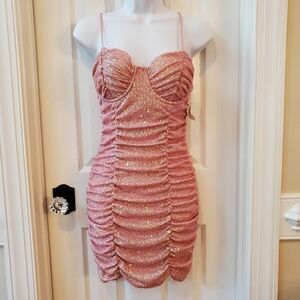 Romantic Pink Sequin Mini Dress Sz Small